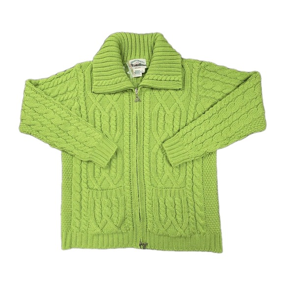 Aran Crafts Sweaters - Aran Crafts Irish Merino Wool Zip Cardigan Womens NWT L Green Cable Knit